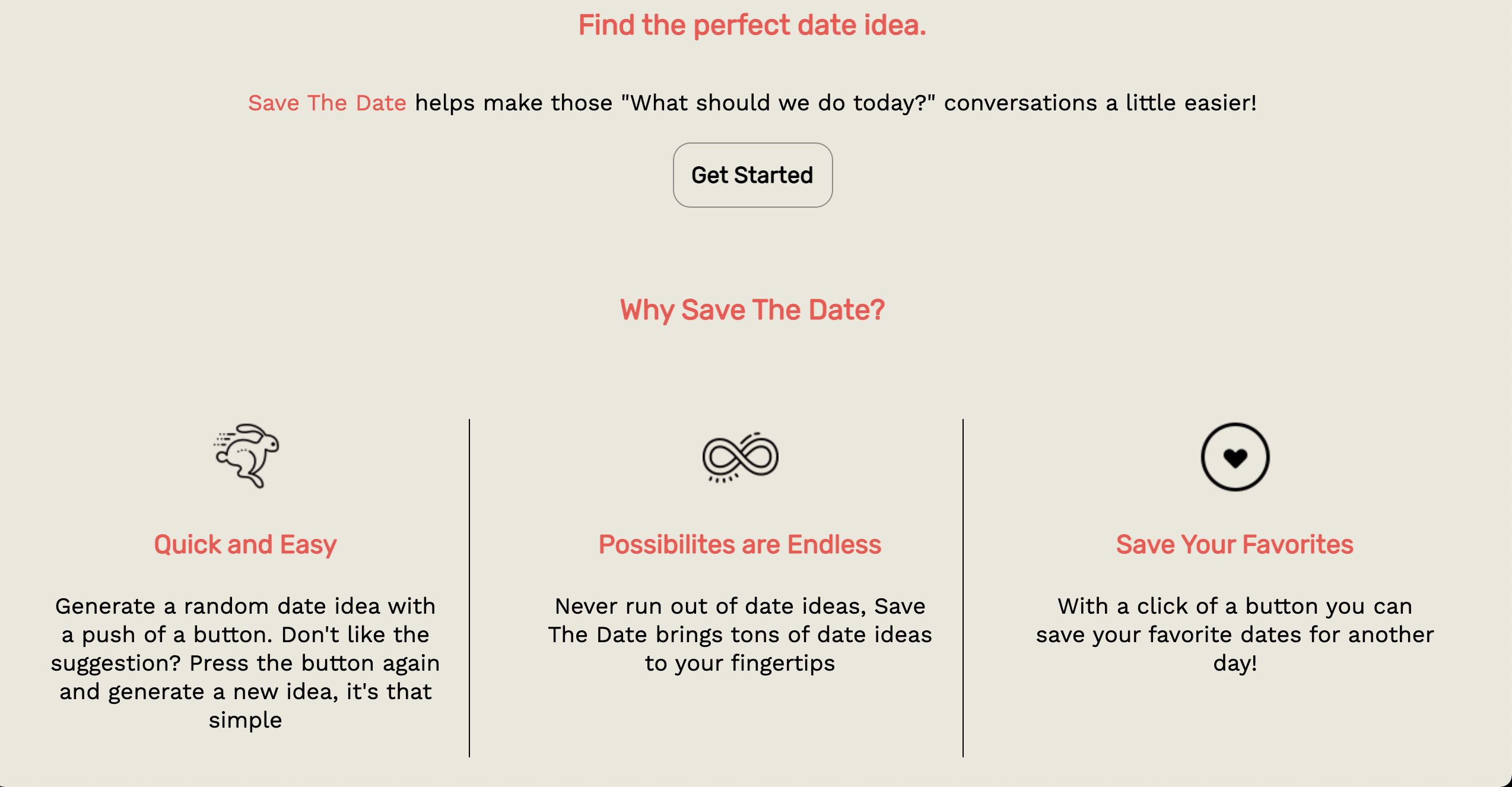 screenshot of save the date app
